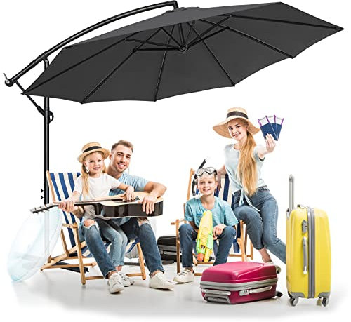 ACXIN Parasol déporté en aluminium avec manivelle, parasol de jardin, de marché, de balcon, avec protection UV 40+, pour jardin, balcon, terrasse, gris foncé, 300 cm