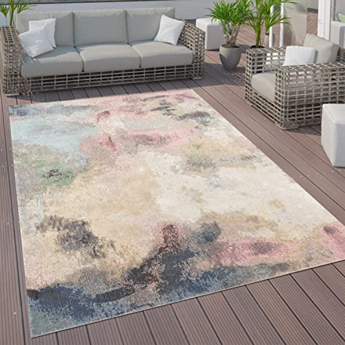 Paco Home In- & Outdoor Teppich Terrasse Küchenteppich Vintage Pastell Abstrakte Muster, Grösse:200 cm Rund, Farbe:Bunt 8