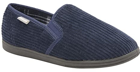 Northern Originals Mens Corduroy Twin Gusset Slippers - Navy - UK 9