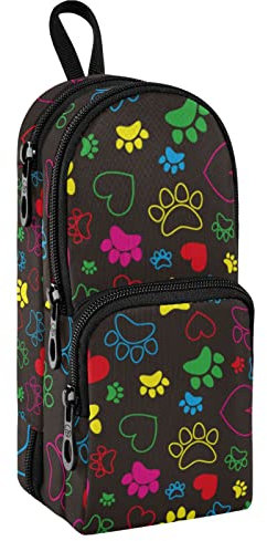 Mnsruu Federmäppchen mit bunten Herzen und Pfoten, großes Stifteetui, Tasche, Halter, Schreibwaren-Organizer für Schule, Büro, mehrfarbig, Einheitsgröße, Taschen-Organizer