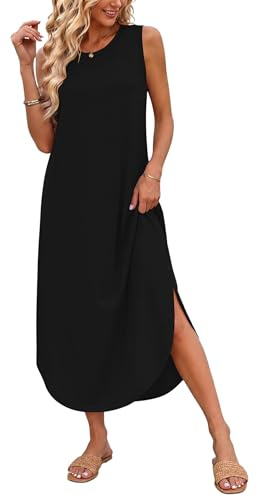 AUSELILY Vestito Lungo Donna Estivo Vestito con Spacco Laterale e Tasche