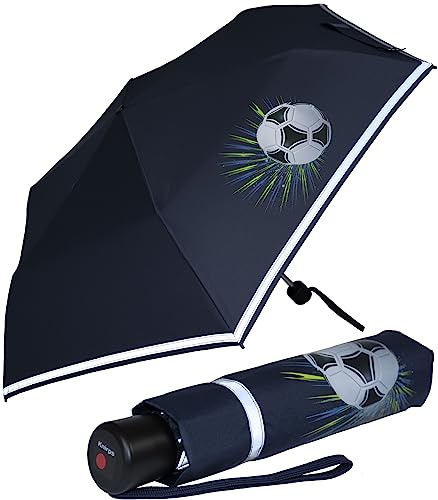 Knirps 4Kids Parapluie de poche réfléchissant pour enfant avec bordure réfléchissante, Goal White, 90 cm