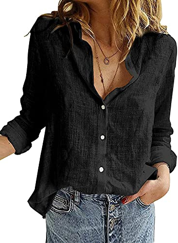 Livonmone Womens Blouse Casual Long Sleeve V Neck Shirts Tops Button Down Basic Loose Tunic T Shirts