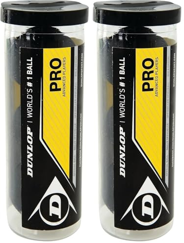 DUNLOP Squash Balls Pro Double Yellow, 3 Ball Tube, Official Tournament Squash Ball (Pack of 2)