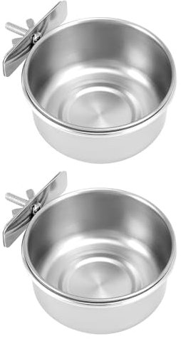 QWORK® Set di 2 Ciotole per Uccelli in Acciaio Inox, Accessori per Pappagalli e Piccoli Animali Domestici (10X4.5 cm)