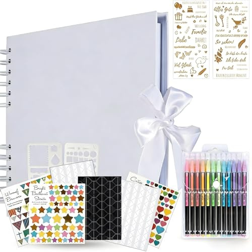 KASZOO Fotoalbum zum Selbstgestalten, DIY 80 Schwarze Seiten, Kann als Abschluss Geschenk, Geburtstagsgeschenk, Hochzeitstagsgeschenk, Weiß