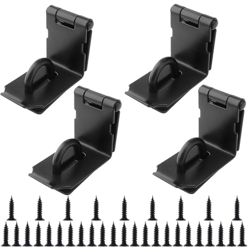 LEXININ 4 PCS Black 90 Degree Padlock Hasp and Staple, Stainless Steel Right Angle Door Clasp Latch for Doors Windows