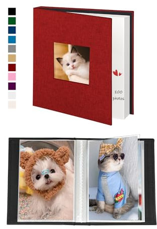 Miaikoe Álbum de fotos de 10 x 15 cm, 50 bolsillos, 2 paquetes, slip en la parte superior de lino, miniálbum de libros, mantiene 100 fotos verticales de 10 x 15 cm, para familia, boda, bebé, color