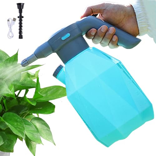 NASSMOSSE Pulvérisateur électrique, 2 L, USB, 2 modes, pulvérisateur à pression de 2 000 mAh avec buse d'extension, pulvérisateur portable à l'échelle pour arroser le jardinage Bleu