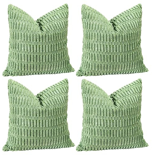 Sungeek 4er Set Kordsamt Kissenbezüge, Dekorativ Zierkissenbezüge Weich Kissenbezug Dekokissen Sofakissen Couchkissen Deko Bezug Kissenhülle für Sofa Schlafzimmer Wohnzimmer (Salbei Grün, 50x50 cm)