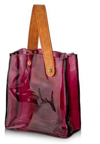 Glass Purse Vase for Flowers Brownish Purple Vases for Centerpieces Glass Bag Vase with Leather Handle Small Bag Vases for Decor Decorative Fish Bowl for Home Wedding Decor