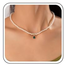 Cimenexe Bohemian Teardrop Kristall Smaragd Choker Halskette Kleine Perle Cz Anhänger Halskette Runde Perle Kragen Halskette Wasser Tropfen Smaragd Perle Halskette Schmuck Für Frauen Und Mädchen