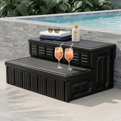 Hot Tub Steps, Outdoor Spa Steps with Storage, Non-Slip & Sturdy Hot Tub Stairs, 36 Inches Long, Black