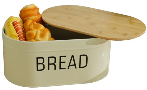 NIHUIFDPY Vintage Bread Bin, Bread Bins for Kitchen with Wooden Cutting Board Lid, Large Capacity Breads Storage Container to Keep Contents Fresher for Longer