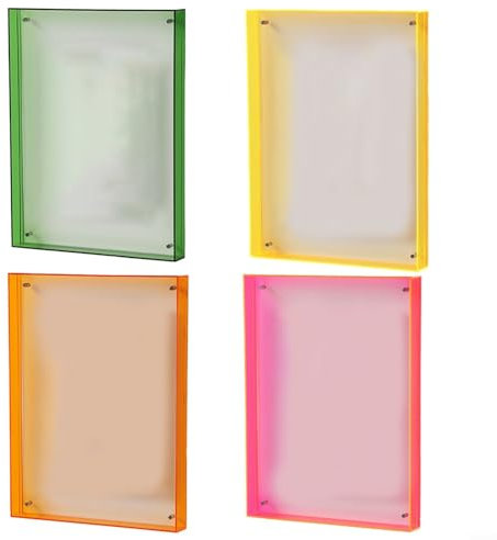 URPIZY Rahmenloser Acryl-Bilderständer, Acryl-Bilderrahmen, 10,9 x 14,9 cm, Acrylabdeckungen, Acryl-Bilderrahmen, magnetischer Acryl-Block-Bilderrahmen (gelb)