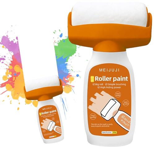 Piashow Wandfarbe Ausbessern Weiß 500g, 2 in 1 Wandfarbe Weiß, Wandreparatur RollbüRste mit Wandreparaturpaste, Ausbesserungsfarbe Weiss zum Ausbessern von Graffiti, Flecken, Kratzern usw (Orange)
