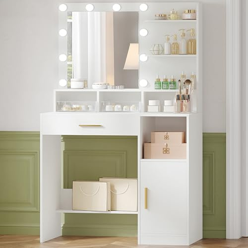 Hzuaneri Dressing Table with Mirror and Bulb Lights, Vanity Table