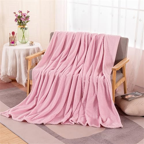 DOTBUY-SHOP Einfaches Flanell Decken, Doppelseitig Ananasgitter Jacquard Verdickung Decke Flauschig, Fleecedecke - Sofadecke, Winterliche Wärme Decke, Waschbar Kuscheldeck (120x200cm,Rosa)