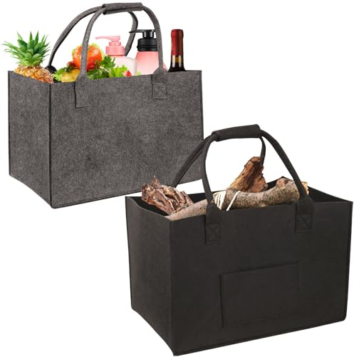 Zouboto 2 Stück Filztasche Shopper Holzkorb für Kaminholz,Robuste Einkaufstasche aus Filz Universell Einsetzbar,Faltbarer filztaschen shopper Groß