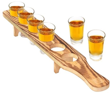 Weinkelchhalter – Weinkelch-Serviertablett, Tequila-Schnapsglas-Träger, Serviertablett | Whiskey-Caddy aus Holz mit 6 Gläsern | Wein-Snackteller für Getränke, Serviervitrine und Organisation