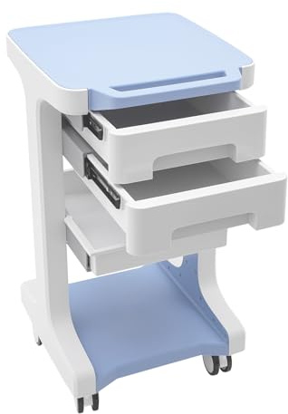 VonVVer Medicinsk vagn med 2 lådor, 41 x 41 x 67 cm, salongsvagn, kosmetisk vagn, 50 kg, lastbar, skönhetssalongvagn med förvaringsfack, 4 universella hjul, verktygsvagn, arbetsvagn, frisörvagn (blå)