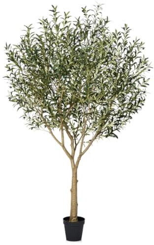 VeriNatural Künstlicher Olivenbaum 240 cm mit 4028 Blättern und 180 Oliven | UV-beständig, flexibel formbare Zweige, schwarzer Innentopf für Wohnzimmer, Büro, Bad und geschützte Außenbereiche