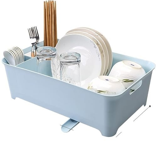 OZBMA Kitchen Countertop Organizer Kitchen Dish Rack Drainer Utensil Cutlery Storage Holder Kitchen Dish Drying Rack Dinnerware Kitchen Organizer Drainage Utensil Holder(White) (Blue)