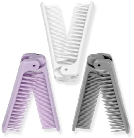 3-Piece Pocket Folding Comb Set – Portable Travel Hair Brushes with Dual-Headed Design, Compact and Colorful (Gray, Purple, White)