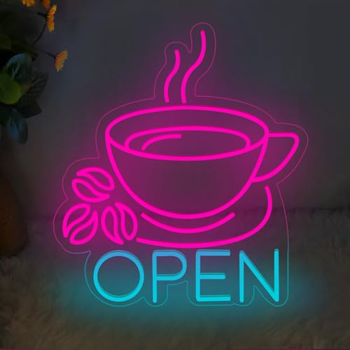 Coffee Open Neonschild, dimmbar, USB-betrieben, Business-Neonschild für Kaffee, Café, Bar, Wand-/Fensterdekor, Schild, LED-Neonlicht für Coffee Shop, Willkommensschild