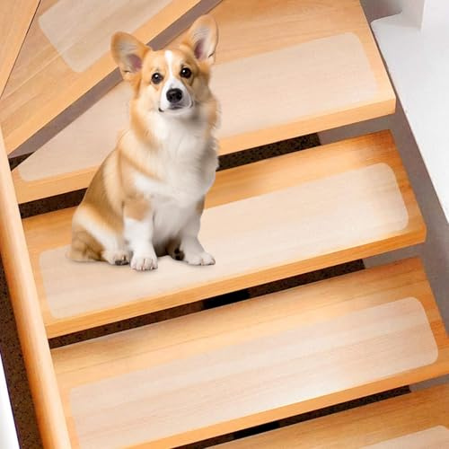 Azyvum 18 Piezas Cinta Antideslizante Escaleras Antideslizante Alfombra para Escaleras Decorativa Transparente Tiras Antideslizantes Escalera Madera, 15 x 81cm