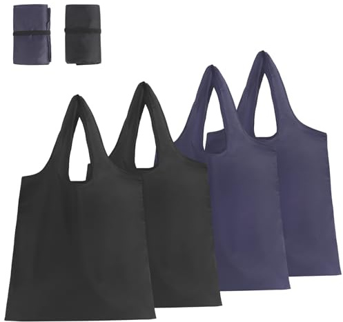 Niuoppy 4PCS Polyester Reusable Shopping Bags, Foldable Shopping Bag, Washable Grocery Bags for Daily Use