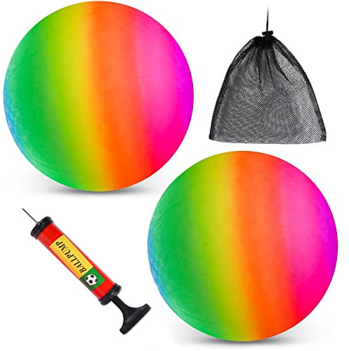 colmanda 2 Pièces Balle de Rebond, Balle de Jeu Molle en PVC, Ballon de Plage Gonflable Arc-en-ciel, Balle de Terrain de Jeu pour Enfants, Balle de Jeu Arc-en-Ciel pour la Plage, l'aire de Jeux