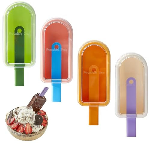 Moules à Glaces 4 Pièces | Moules en Silicone avec Couvercles et Bâtonnets pour Glaces Maison au Jus, Fromage, Yaourt - Ice Lolly Mould - Silicone popsiclee Moulds
