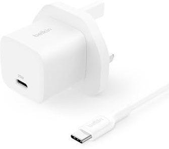 Belkin USB-C Plug 25W with 60W USB-C Cable (3.3ft, 1M) - Phone Charger PD 3.0 Fast Charging with PPS for Apple iPhone 17, Air, 16, Samsung Galaxy S25, Pixel 10, Nintendo Switch, & More - White