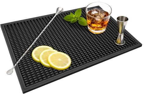 ZJWZLG Bar Mat - Premium 18X12 Rubber Bar Mats for Countertop, Non-slip Dish Drying Pad & Bartender Mat with for Fast Drying, Ideal Bar Tools for Home Bar, Cocktail Set, And Kitchen Use(Black)