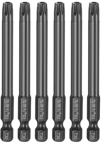 sourcing map 6 punte per cacciavite Torx T30 da 1/4, gambo esagonale 75 mm, lunghezza S3, in acciaio magnetico a prova di manomissione, punta a stella a 6 punti, colore nero