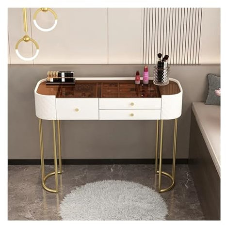 JUNCHENG1008 Tavolo Trucco Scrivania Moderna e Semplice da Trucco con 2 cassetti, scrivania con Piano in Vetro, Tavolo da Trucco Bianco for Ufficio Domestico, Camera da Letto Toilette con Specchio(M)