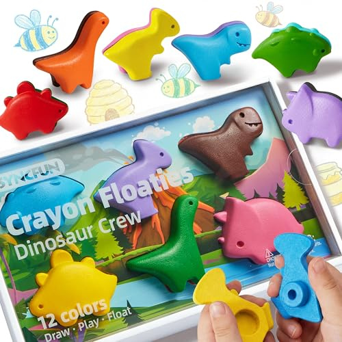 SYNCFUN 100% Pure Large Beeswax Crayons, Washable Crayons Safe for Kids, Natural, Non Toxic, Easy to Hold & Mold Free, Toddler Art Supplies Birthday Valentine Easter Gifts (Dinosaur Theme, 12 Colors)