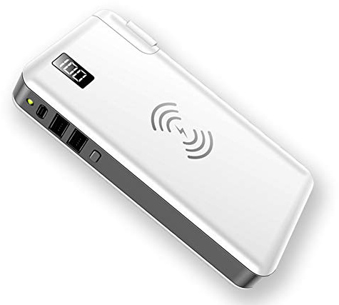 Power Bank,PowerBank Qi USB C Portable Charger 10000mAh Wireless Input and Output Power Delivery with Interchangeable Wall Charger Devices, white