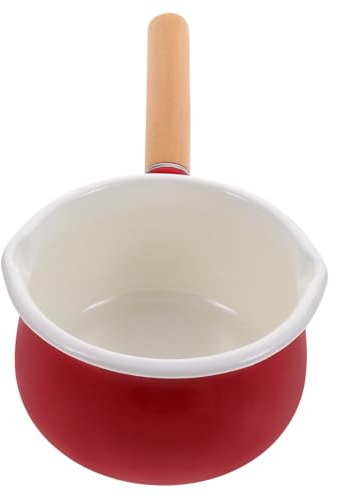 BESPORTBLE Casserole à Lait Émaillée avec Bec Double Manche Bois Ergonomique Petite Poêle Antiadhésive pour Fonte Rapide et Chauffage Uniforme Du Beurre et Sauces Adaptée Cuisine Gaz et