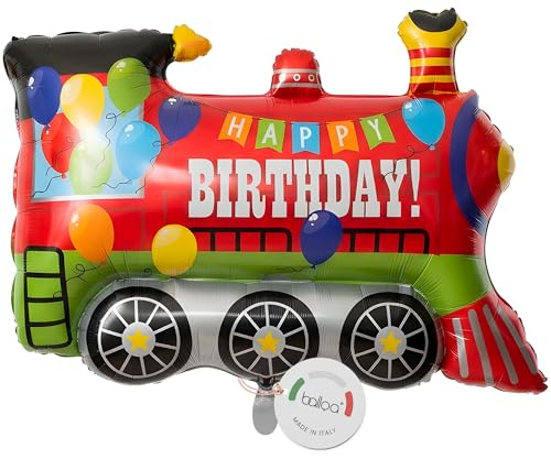balloa folieballong Happy Birthday-lok, XXL barnfödelsedag, 75 cm | Färgglatt lokomotiv med Happy Birthday-tryck, XXL, lämplig för helium, ofylld, dekoration för barns födelsedag och