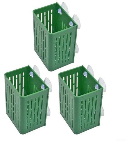 3-teiliges Pflanzkorb-Set für Wasserpflanzen mit vier Saugnäpfen für sichere Montage an Aquariumwänden oder Gartenoberflächen, Harzmaterial für dauerhafte Unterstützung (grün)