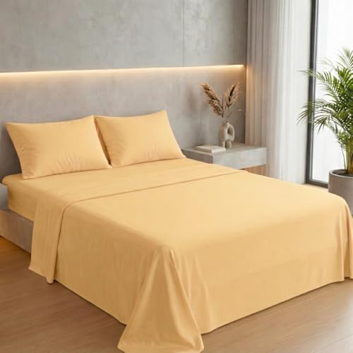 Ruggeri Completo Letto Matrimoniale in Microfibra Morbida, Set 4 Pezzi con Lenzuolo Sopra 240x280 cm, Lenzuolo con Angoli 170x195 cm e 2 Federe 50x80 cm, Traspirante e Resistente (Arancione)
