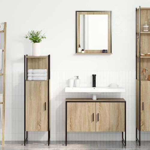 Frdhee Mobili da bagno, set di mobili da bagno con ripiano, 3 pezzi, marrone, 33 x 33 x 120,5 cm, per lavabo da appoggio per bagno, soggiorno, cucina, salvaspazio