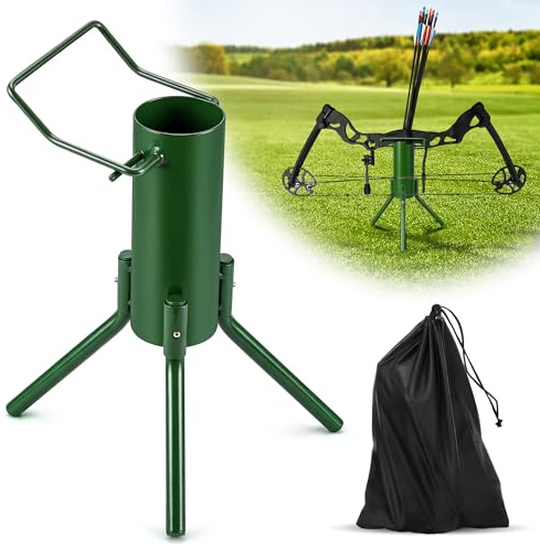 Bow Stand, Foldable and Portable Stand for Compound Bow with Quiver (Hold 30-40 Arrows), Ground Archery Holder for Traditional Longbows, Archery Accessories for Hunting Target Practice (1 Pack,Green)