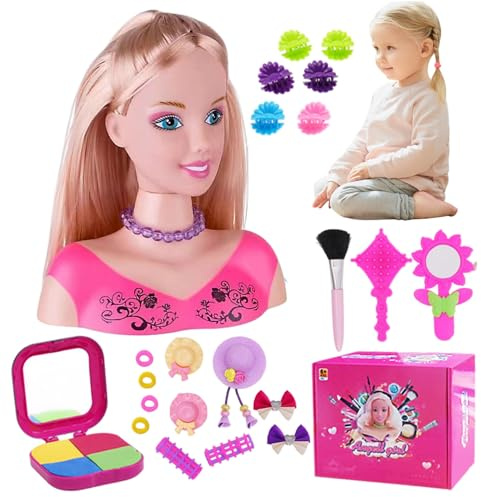 Tête de poupée pour coiffure 35 pièces/ensemble tête de coiffure simulée poupée pour enfants apprentissage imaginatif et maquillage jouets jeu simulation pour filles, pour filles, ensemble 1