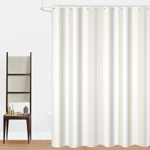 GCIREC Duschvorhang, 120x200cm, Creme Moderner Minimalismus Vertikale Streifen Wasserdichter Stoff Maschinenwaschbarer Badezimmervorhang mit Haken