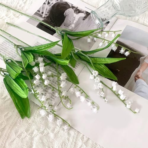 VIRELLO 2Pcs Simulated Lily Of The Valley Bouquet, Soft Plastic Fake Flowers With Elegant Design, For Wedding Party Home Decor Green White