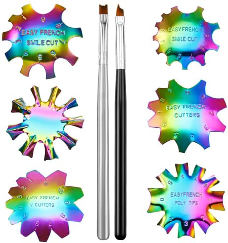 OHPHCALL Gabarit à Ongles Résistants la Rouille en Acier Inoxydable 6 Modèles Professionnels pour Manucure Française pour Salons de Manucure et Artistes Ongulaires