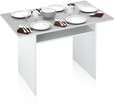 Habitdesign – Mesa Desplegable para Cocina o Salón, Mesa Auxiliar Desplegable Tipo Consola, Color Blanco Artik y Gris Cemento, 120x77x35-70 cm - Modelo Tavolo